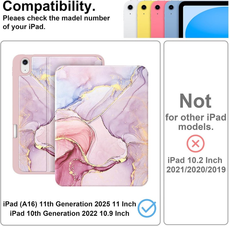 Supveco Case for iPad (A16) 11th Generation 11 inch (2025),iPad 10th Generation 10.9 inch (2022) with Pencil Holder-[Auto Wake/Sleep],Premium Folio Stand Case with Soft TPU Back Cover-Pink Marble - Image 2